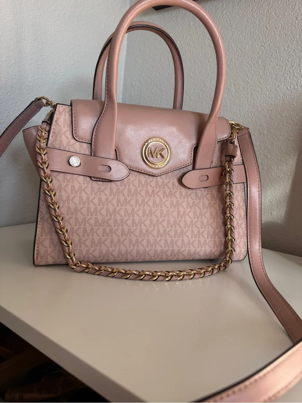 Michael Kors Blush Pink Satchel with Gold Chain Accent